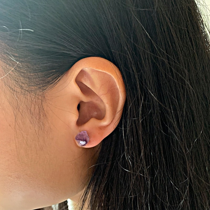 Raw Amethyst Chunk Earrings