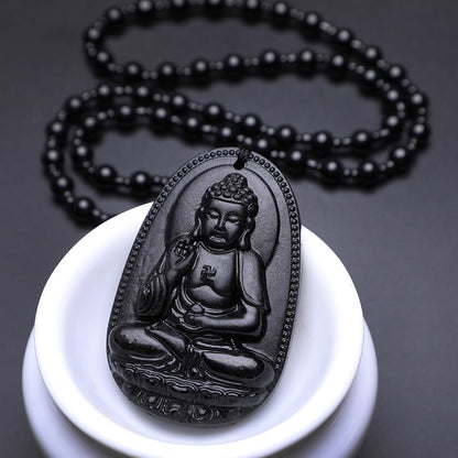 Hand Carved Obsidian Buddah Pendents