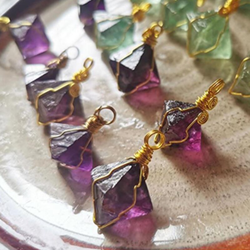 Fluorite Octahedron Wire Wrapped Pendants