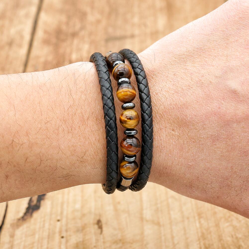 3 Layered Leather & Crystal Bracelet