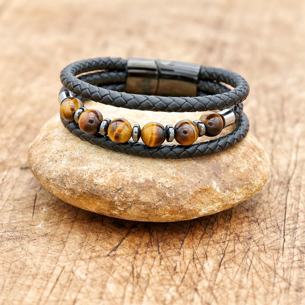 3 Layered Leather & Crystal Bracelet