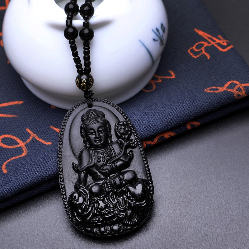 Hand Carved Obsidian Buddah Pendents