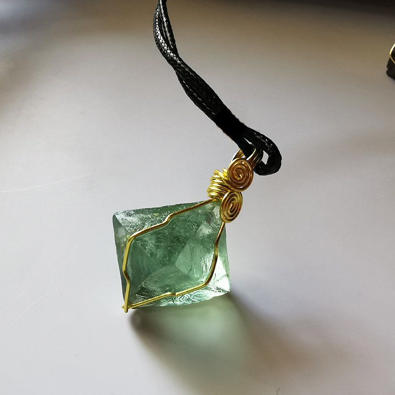 Fluorite Octahedron Wire Wrapped Pendants