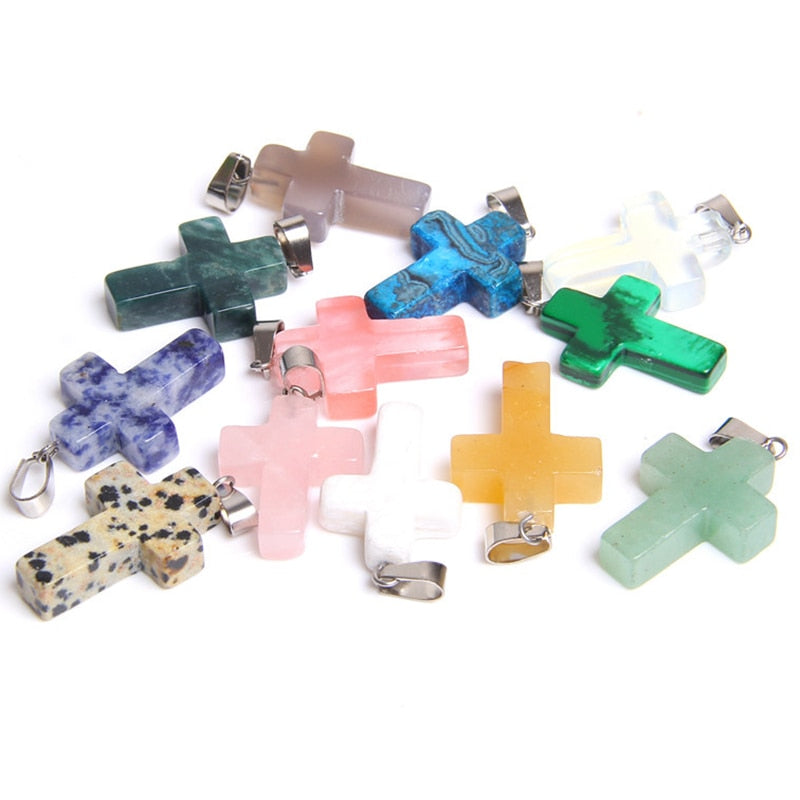 Hand Carved Crystal Cross Pendents