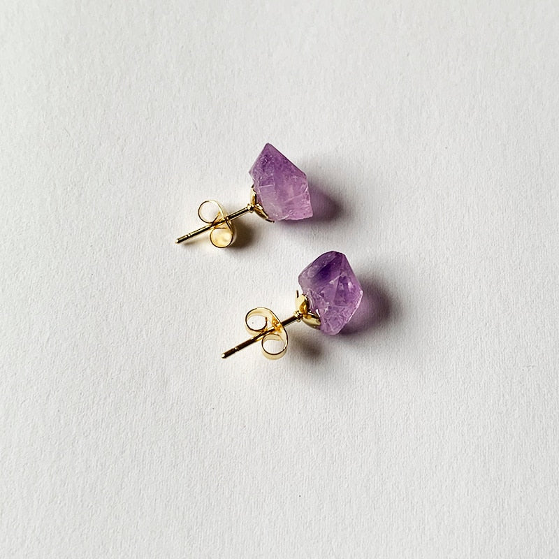 Raw Amethyst Chunk Earrings