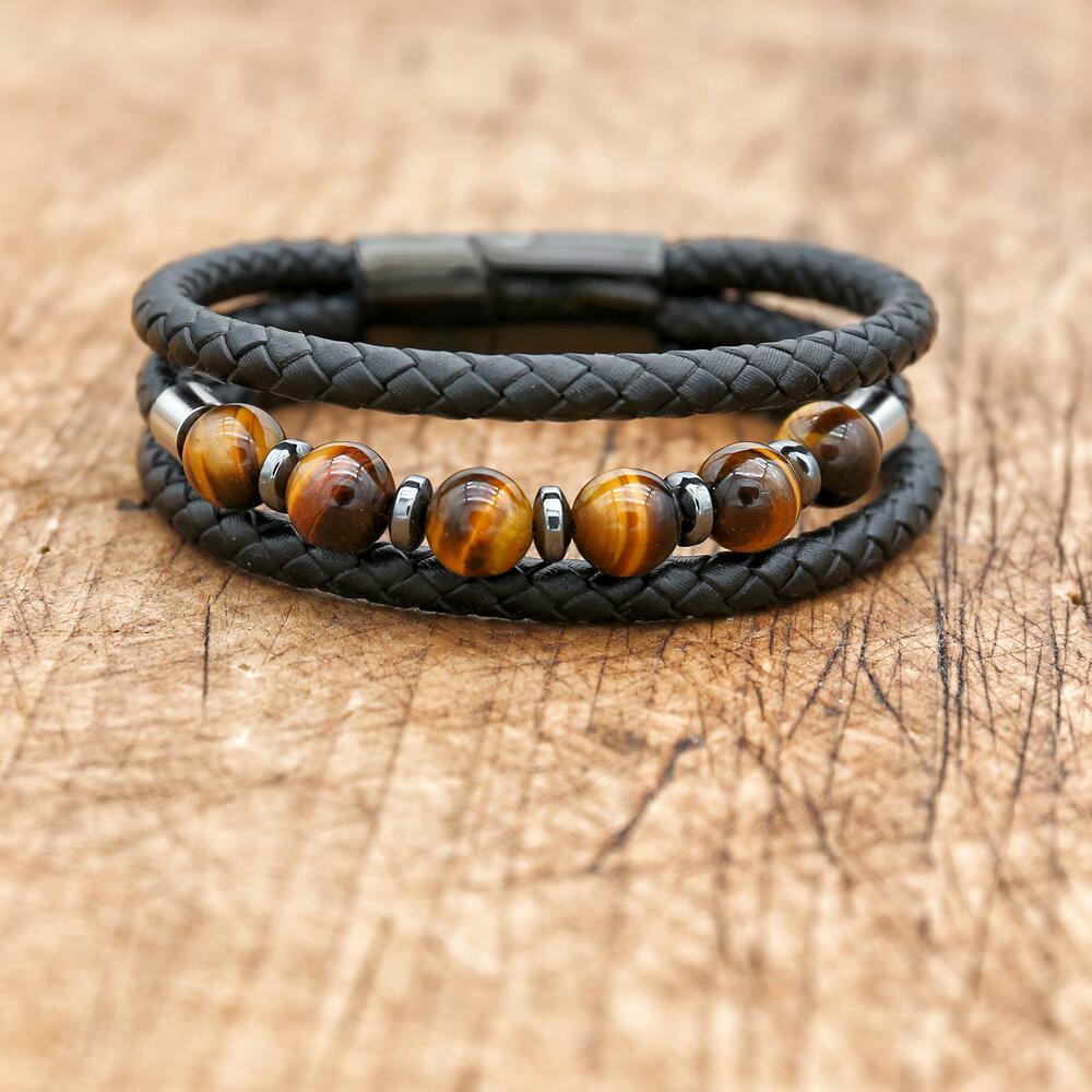 3 Layered Leather & Crystal Bracelet