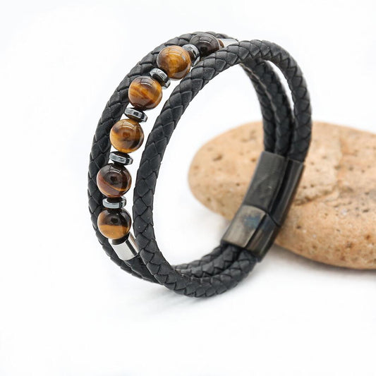 3 Layered Leather & Crystal Bracelet