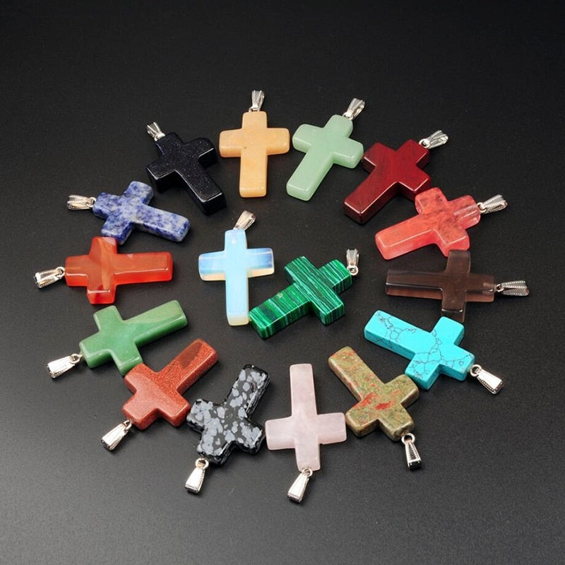 Hand Carved Crystal Cross Pendents