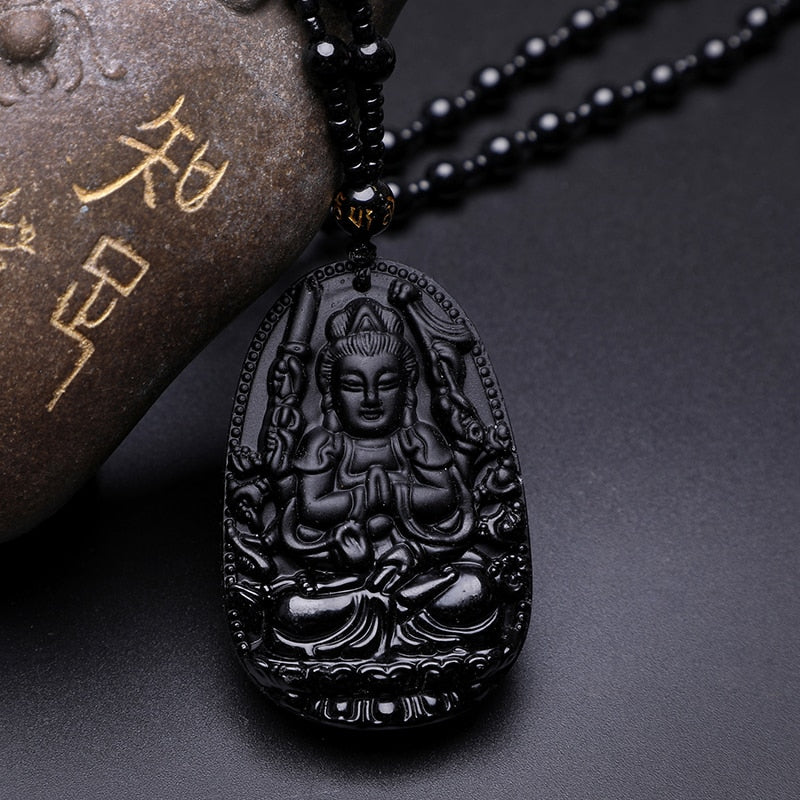 Hand Carved Obsidian Buddah Pendents