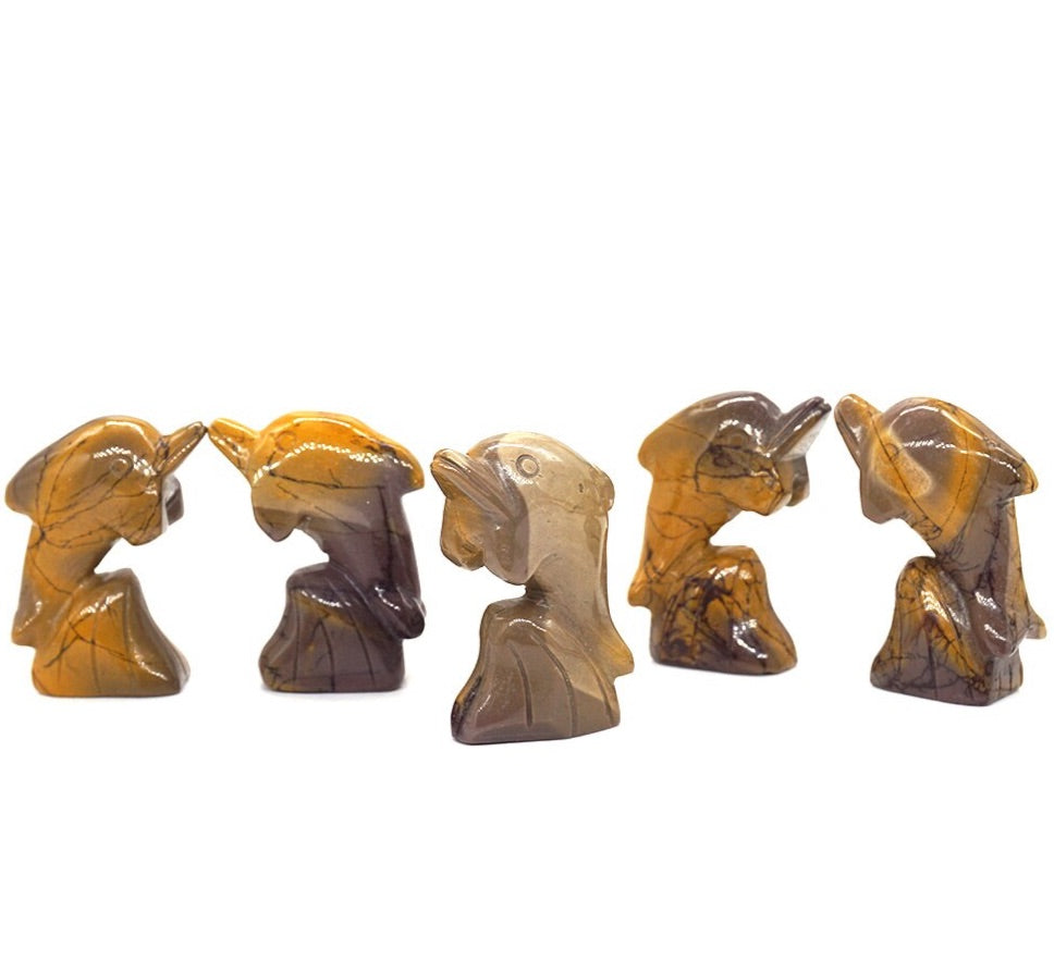 5 piece Set Surfing Dolphin Carvings