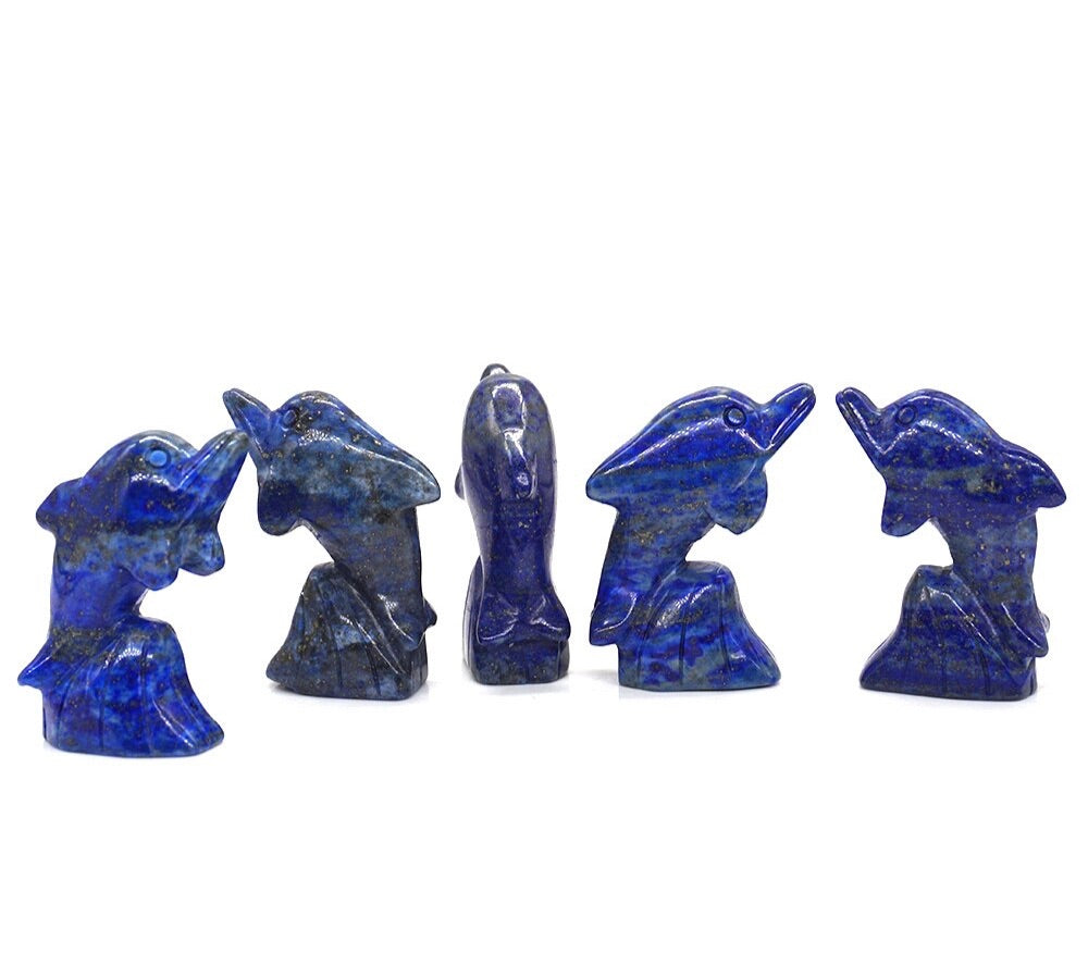 5 piece Set Surfing Dolphin Carvings