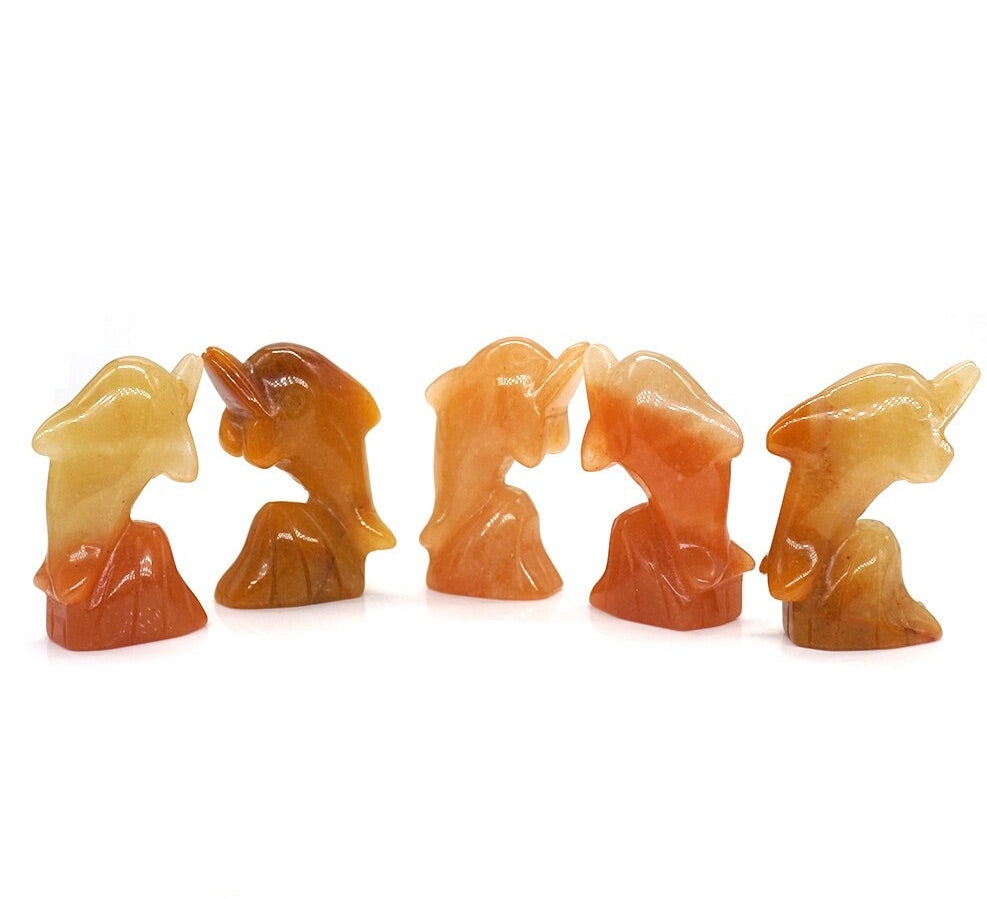 5 piece Set Surfing Dolphin Carvings