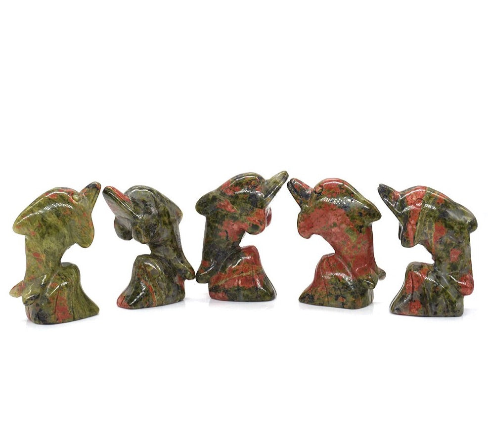 5 piece Set Surfing Dolphin Carvings