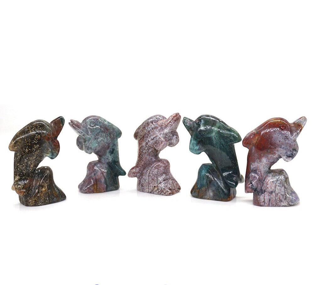 5 piece Set Surfing Dolphin Carvings