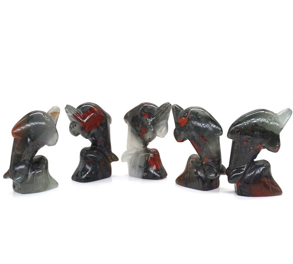 5 piece Set Surfing Dolphin Carvings