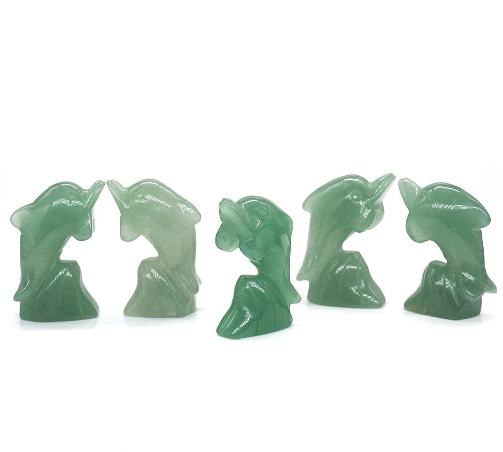 5 piece Set Surfing Dolphin Carvings