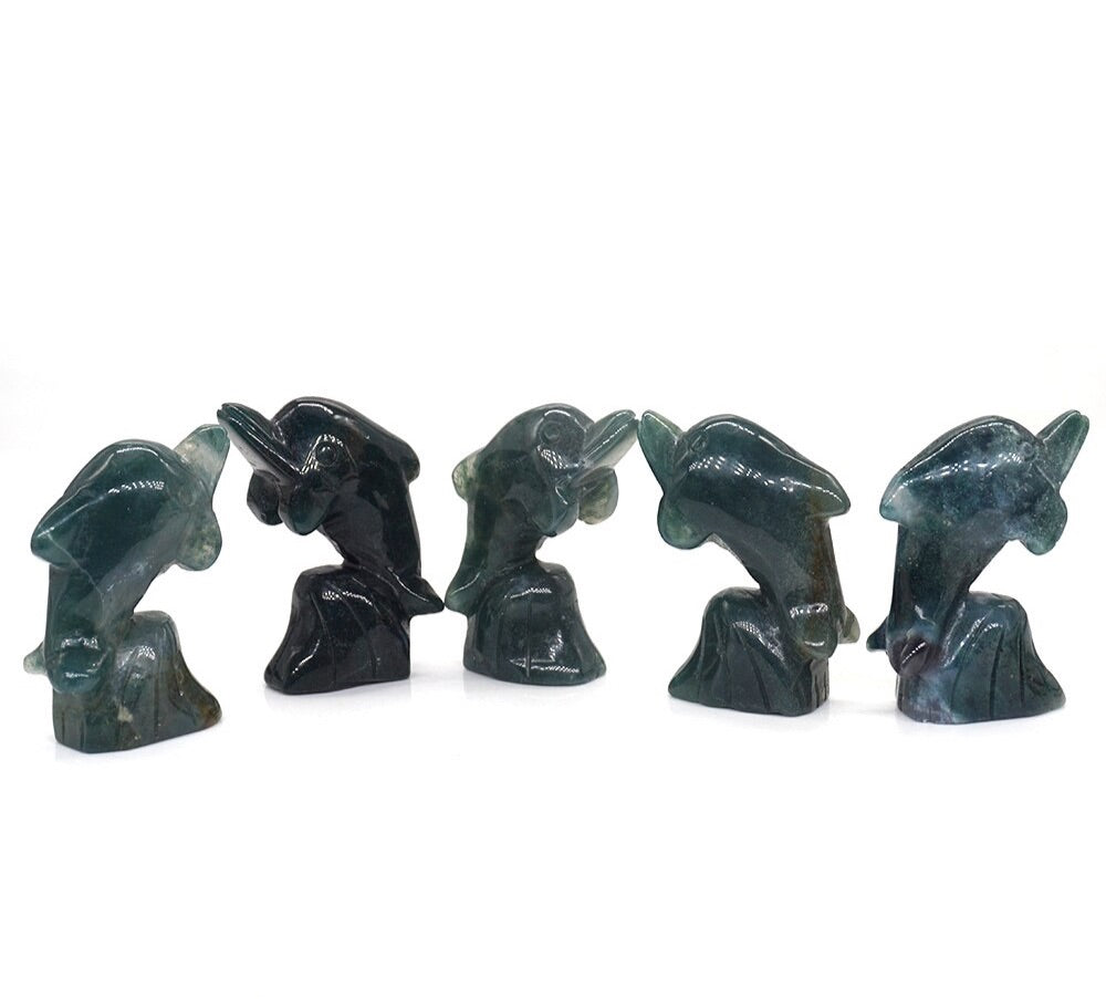 5 piece Set Surfing Dolphin Carvings