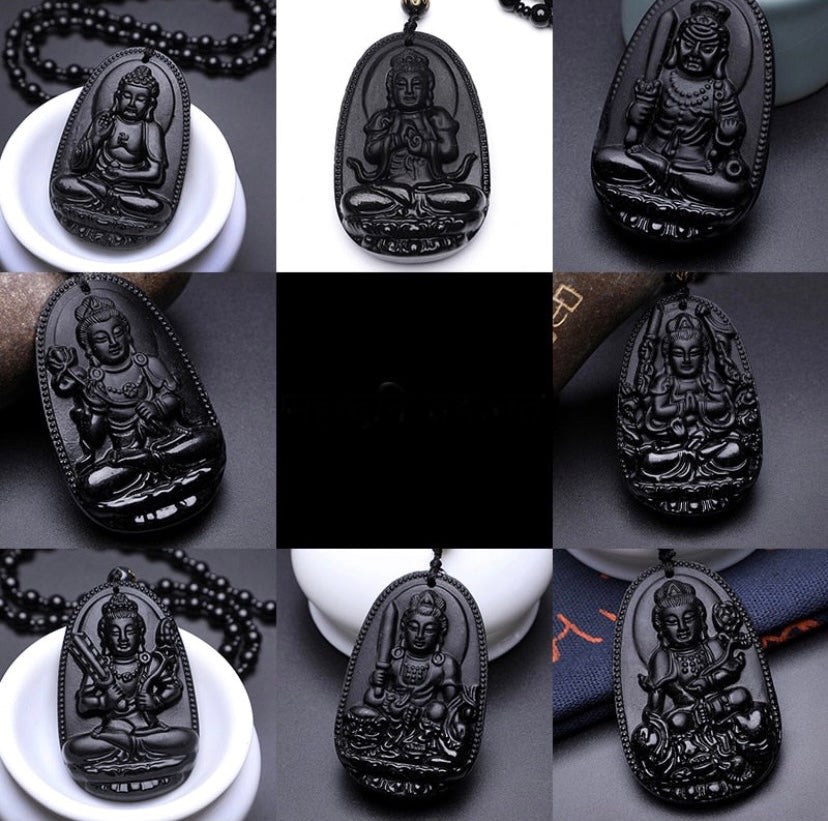 Hand Carved Obsidian Buddah Pendents