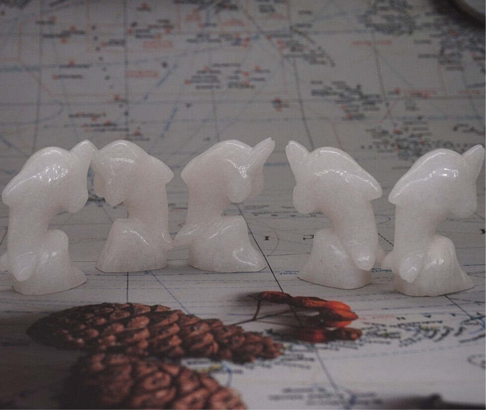 5 piece Set Surfing Dolphin Carvings