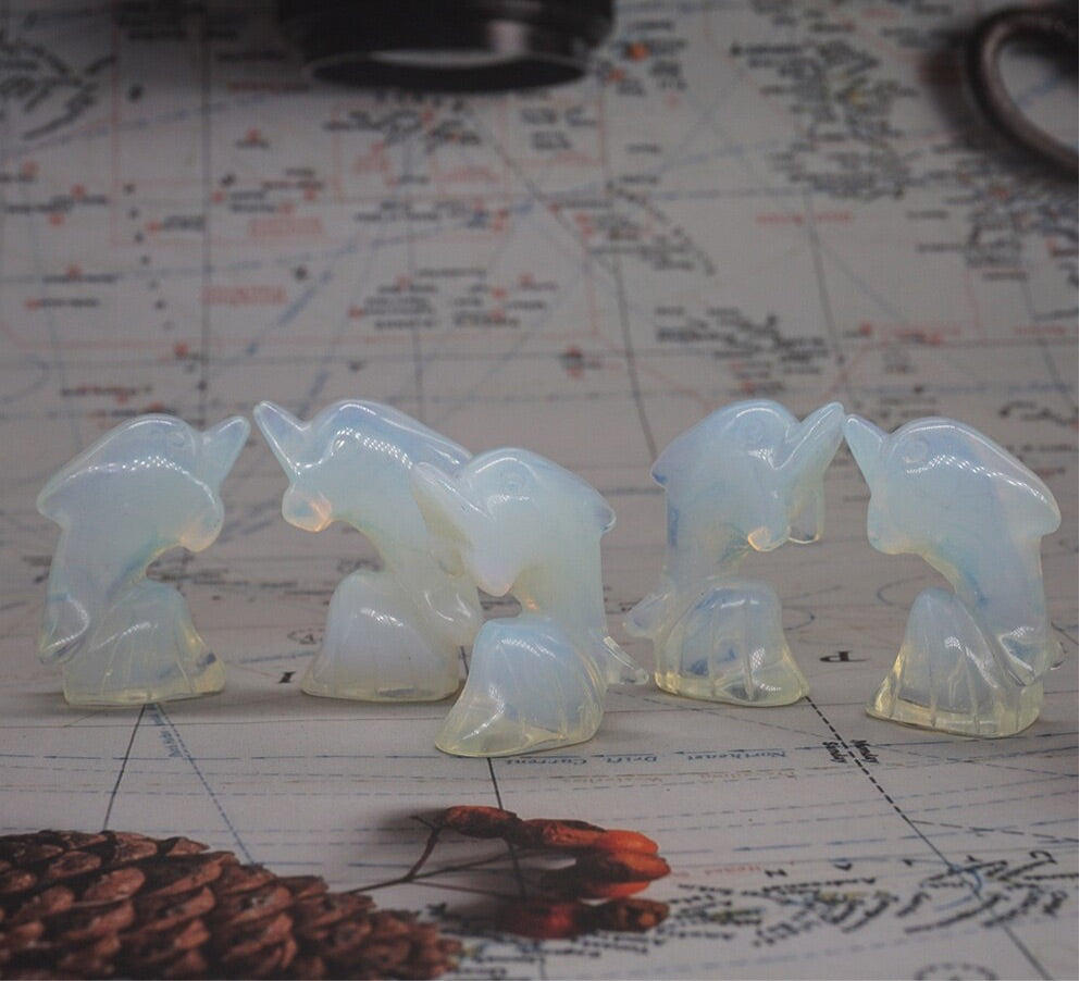 5 piece Set Surfing Dolphin Carvings